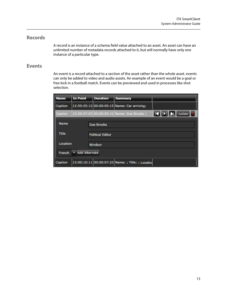 Records, Events, Records events | Grass Valley iTX SmartClient v.2.6 System Administrator Guide User Manual | Page 17 / 45