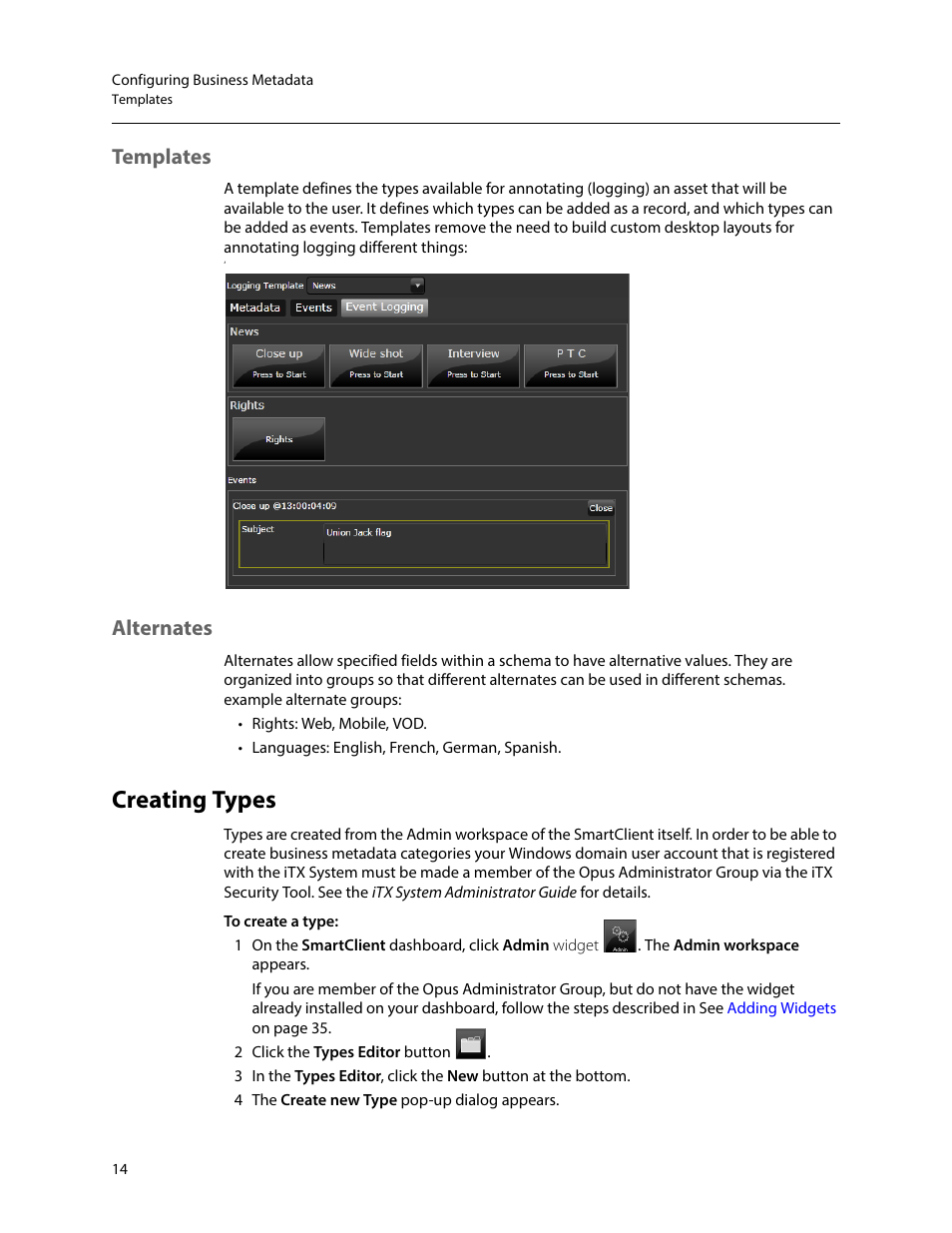 Templates, Alternates, Creating types | Templates alternates | Grass Valley iTX SmartClient v.2.6 System Administrator Guide User Manual | Page 18 / 45