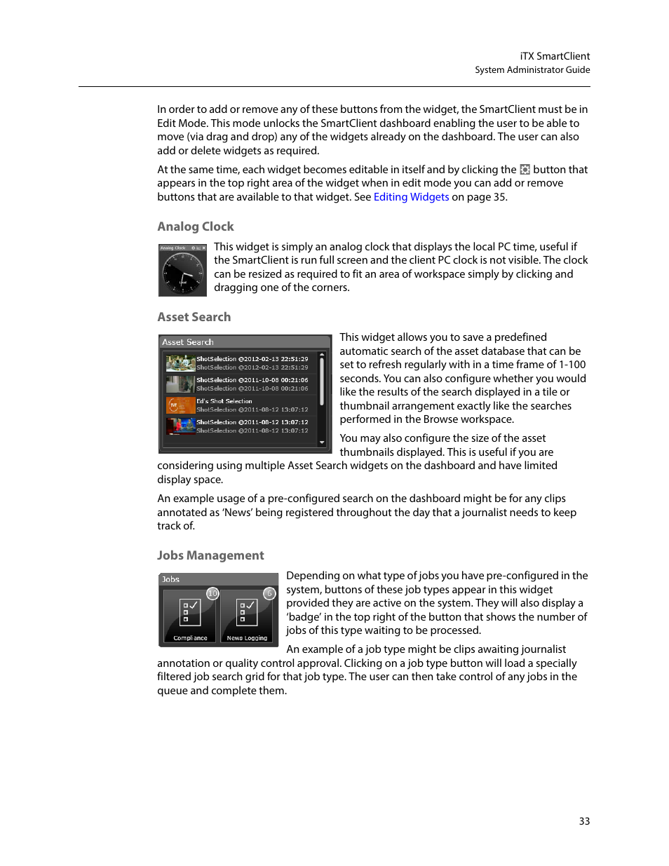 Analog clock, Asset search, Jobs management | Analog clock asset search jobs management | Grass Valley iTX SmartClient v.2.6 System Administrator Guide User Manual | Page 37 / 45