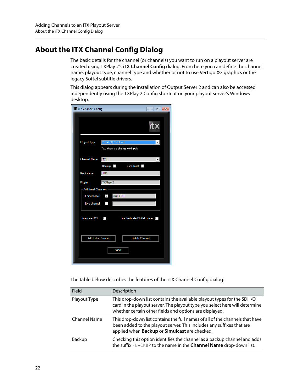 About the itx channel config dialog | Grass Valley iTX Output Server 2 v.2.6 User Manual | Page 28 / 75