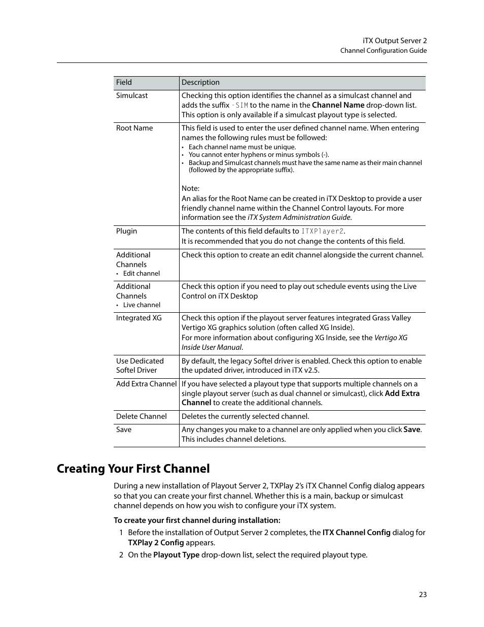 Creating your first channel | Grass Valley iTX Output Server 2 v.2.6 User Manual | Page 29 / 75