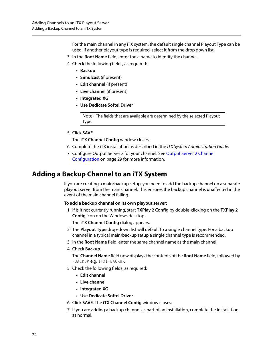 Adding a backup channel to an itx system | Grass Valley iTX Output Server 2 v.2.6 User Manual | Page 30 / 75