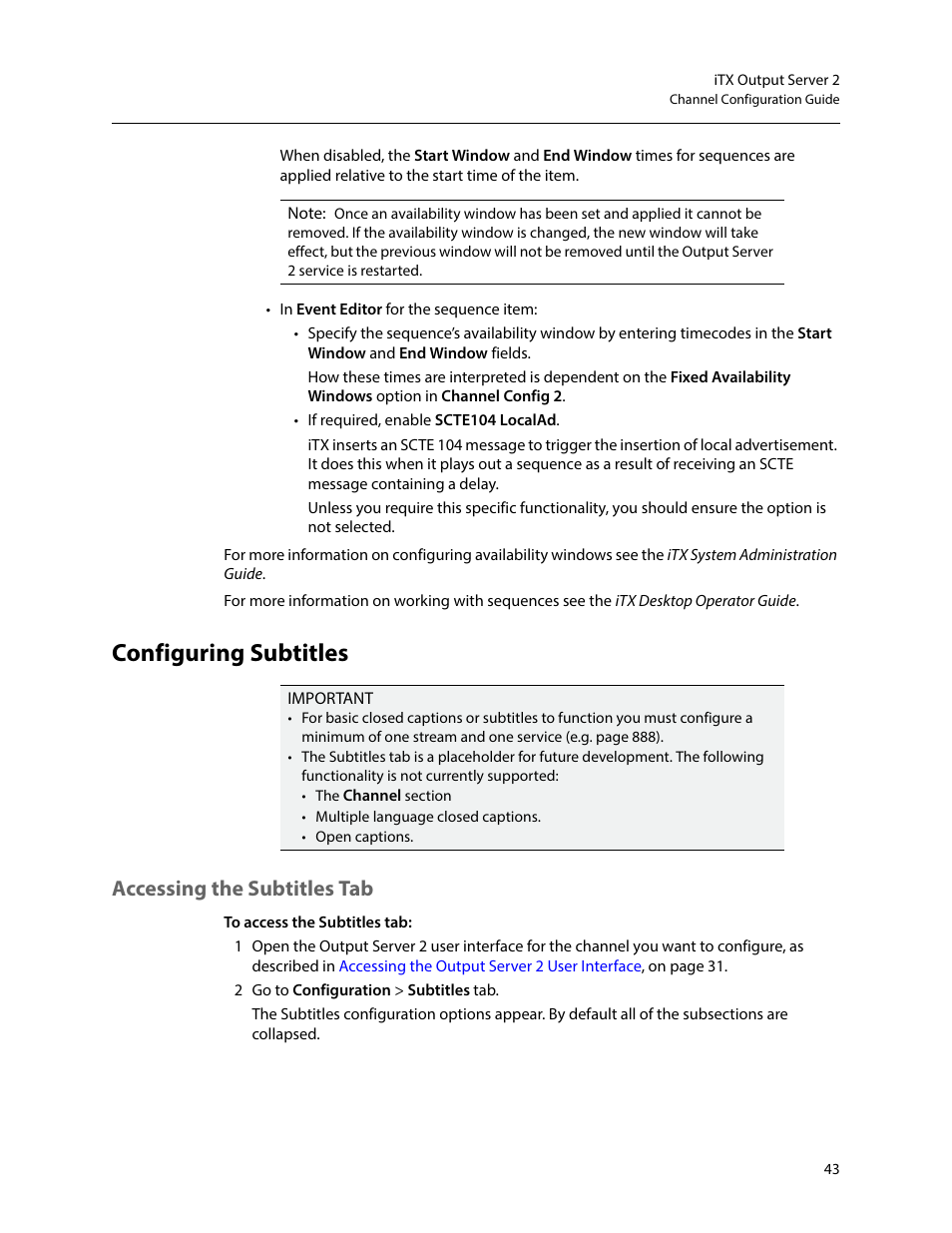 Configuring subtitles, Accessing the subtitles tab | Grass Valley iTX Output Server 2 v.2.6 User Manual | Page 49 / 75