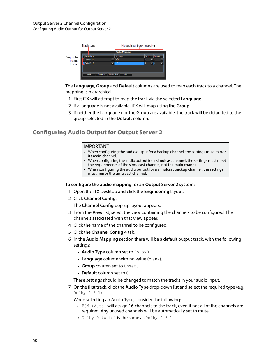 Configuring audio output for output server 2 | Grass Valley iTX Output Server 2 v.2.6 User Manual | Page 56 / 75