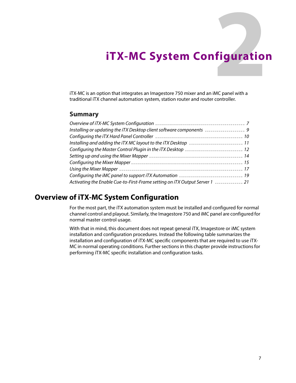 Itx-mc system configuration, Overview of itx-mc system configuration, 2 itx-mc system configuration | Grass Valley iTX Master Control v.2.6 User Manual | Page 11 / 44