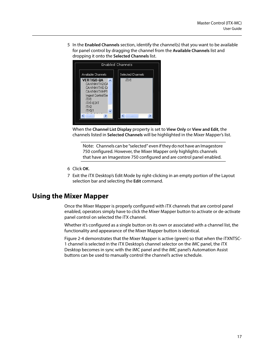 Using the mixer mapper | Grass Valley iTX Master Control v.2.6 User Manual | Page 21 / 44