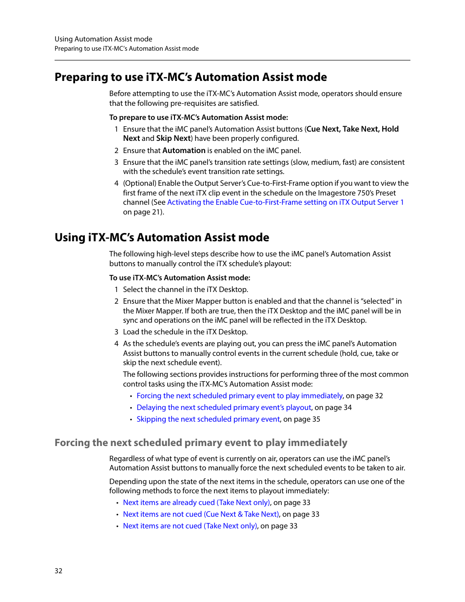 Preparing to use itx-mc’s automation assist mode, Using itx-mc’s automation assist mode | Grass Valley iTX Master Control v.2.6 User Manual | Page 36 / 44