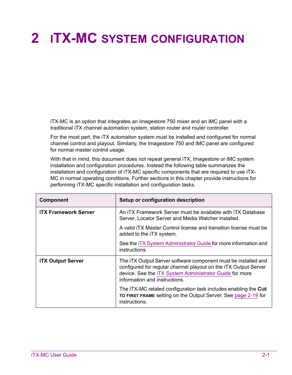 2 itx-mc system configuration, Itx-mc system configuration -1, Tx-mc | System, Configuration | Grass Valley iTX Master Control v.2.3 User Manual | Page 11 / 48