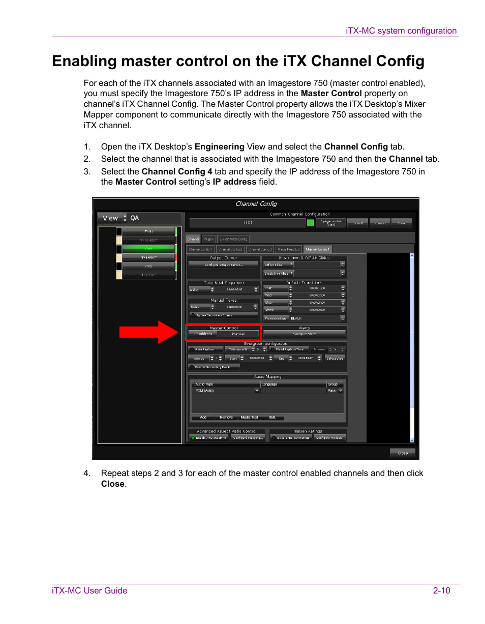 Enabling master control on the itx channel config | Grass Valley iTX Master Control v.2.3 User Manual | Page 20 / 48
