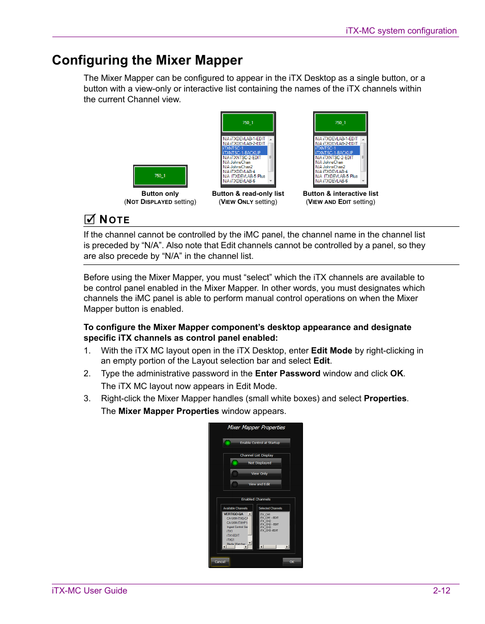 Configuring the mixer mapper, Configuring the mixer mapper -12 | Grass Valley iTX Master Control v.2.3 User Manual | Page 22 / 48