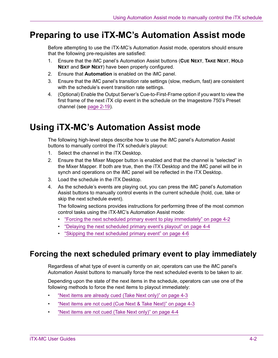 Preparing to use itx-mc’s automation assist mode, Using itx-mc’s automation assist mode | Grass Valley iTX Master Control v.2.3 User Manual | Page 39 / 48