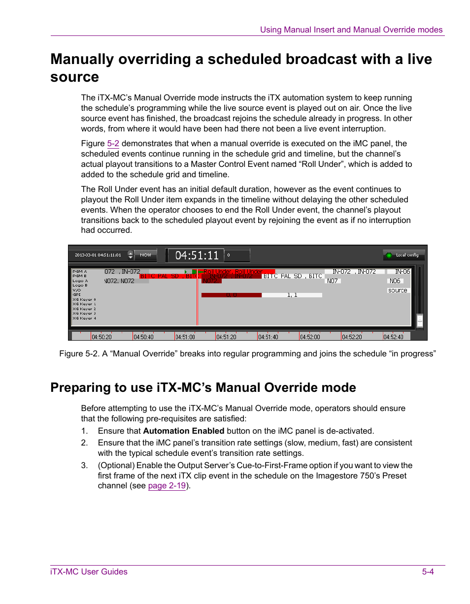 Preparing to use itx-mc’s manual override mode, Preparing to use itx-mc’s manual override mode -4 | Grass Valley iTX Master Control v.2.3 User Manual | Page 47 / 48