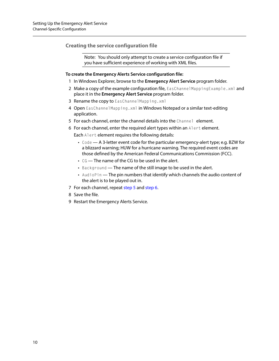 Creating the service configuration file | Grass Valley iTX Emergency Alert Service v.2.6 User Manual | Page 14 / 21