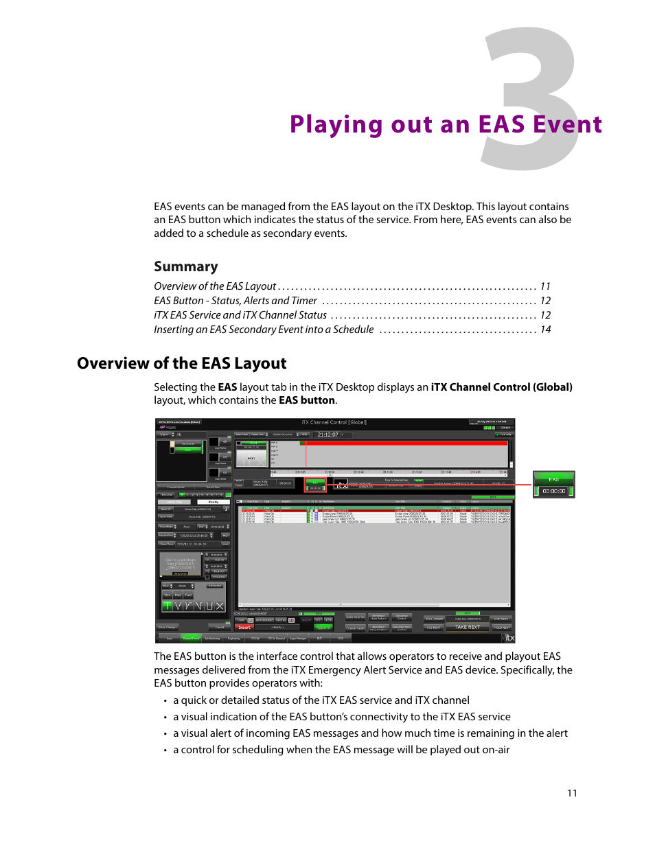 Playing out an eas event, Overview of the eas layout, 3 playing out an eas event | Grass Valley iTX Emergency Alert Service v.2.6 User Manual | Page 15 / 21