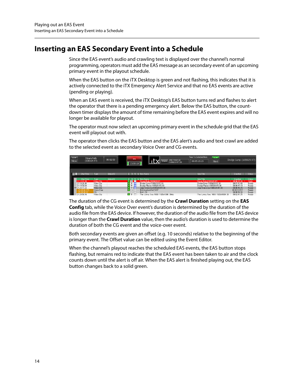 Inserting an eas secondary event into a schedule | Grass Valley iTX Emergency Alert Service v.2.6 User Manual | Page 18 / 21