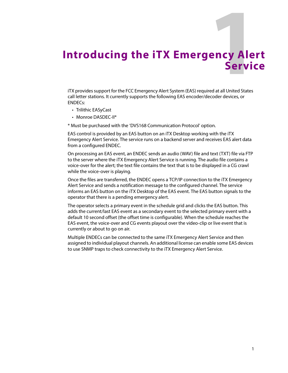 Introducing the itx emergency alert service, 1 introducing the itx emergency alert service | Grass Valley iTX Emergency Alert Service v.2.6 User Manual | Page 5 / 21