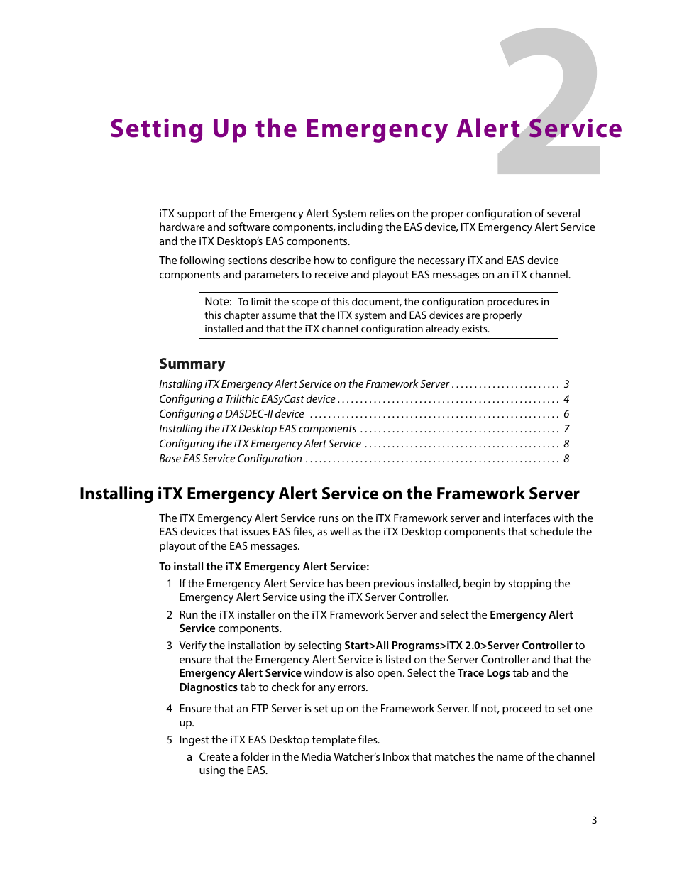 Setting up the emergency alert service, 2 setting up the emergency alert service, Summary | Grass Valley iTX Emergency Alert Service v.2.6 User Manual | Page 7 / 21