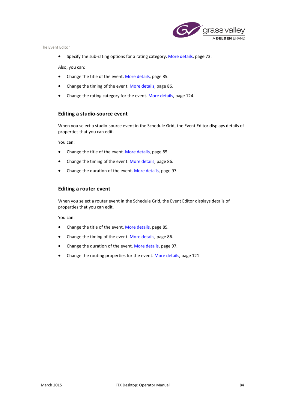 Editing a studio-source event, Editing a router event | Grass Valley iTX Desktop v.2.6 User Manual | Page 104 / 373