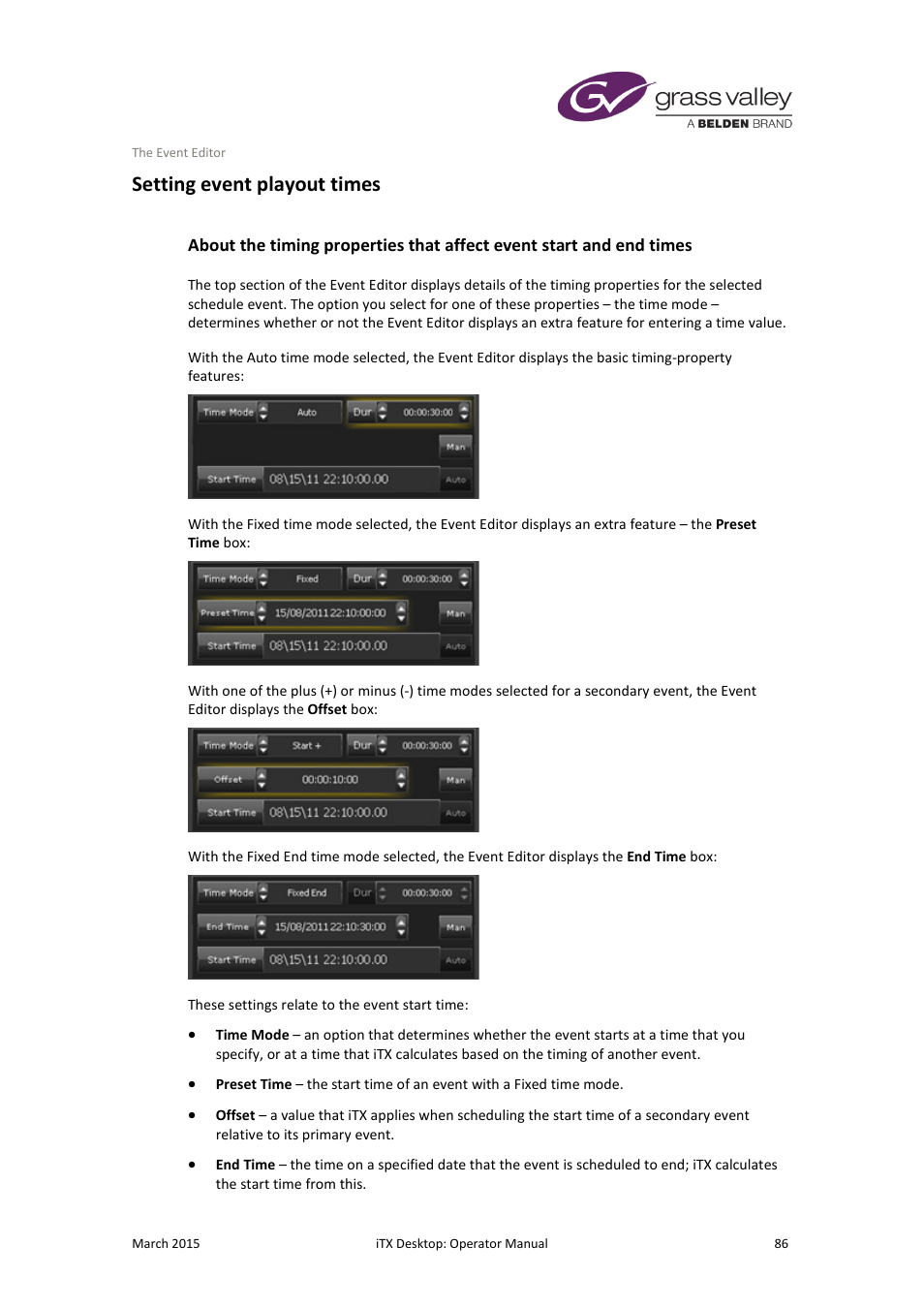 Setting event playout times, More details, E 86 | Grass Valley iTX Desktop v.2.6 User Manual | Page 106 / 373