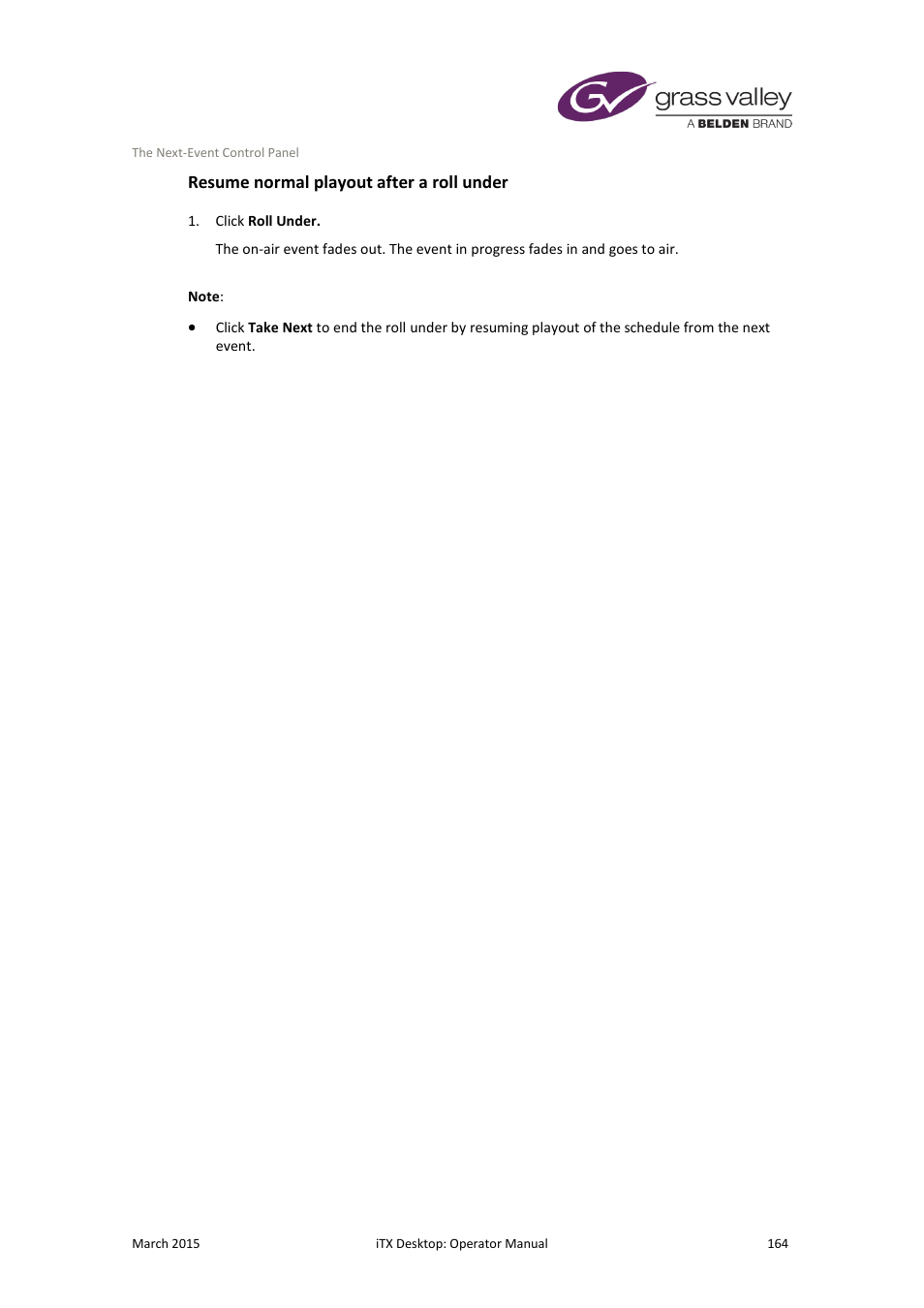 Resume normal playout after a roll under | Grass Valley iTX Desktop v.2.6 User Manual | Page 184 / 373