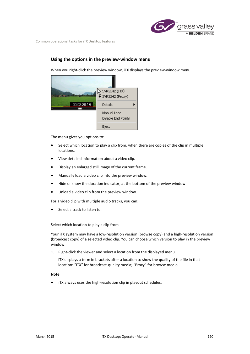 Using the options in the preview-window menu | Grass Valley iTX Desktop v.2.6 User Manual | Page 210 / 373