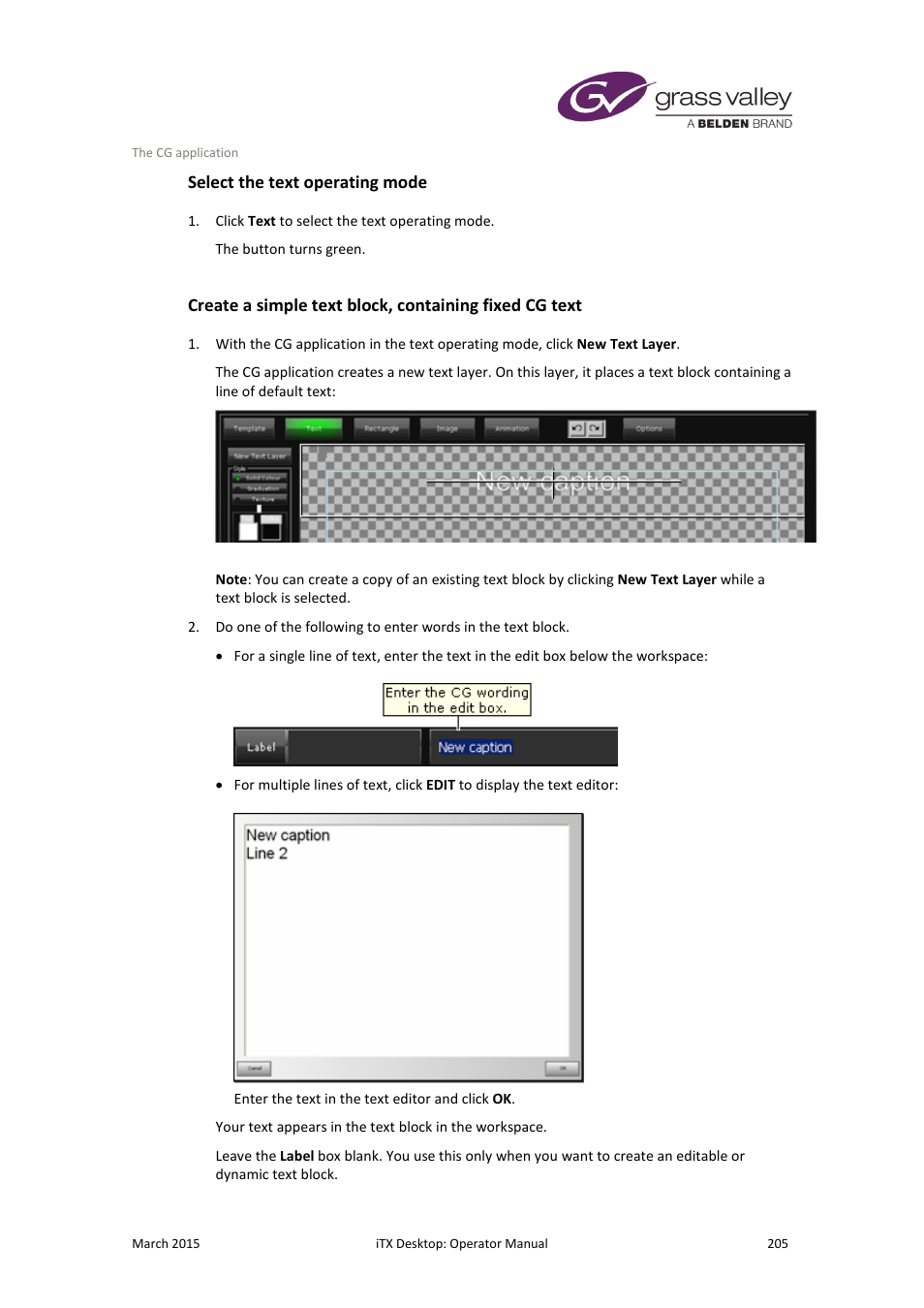 Select the text operating mode | Grass Valley iTX Desktop v.2.6 User Manual | Page 225 / 373