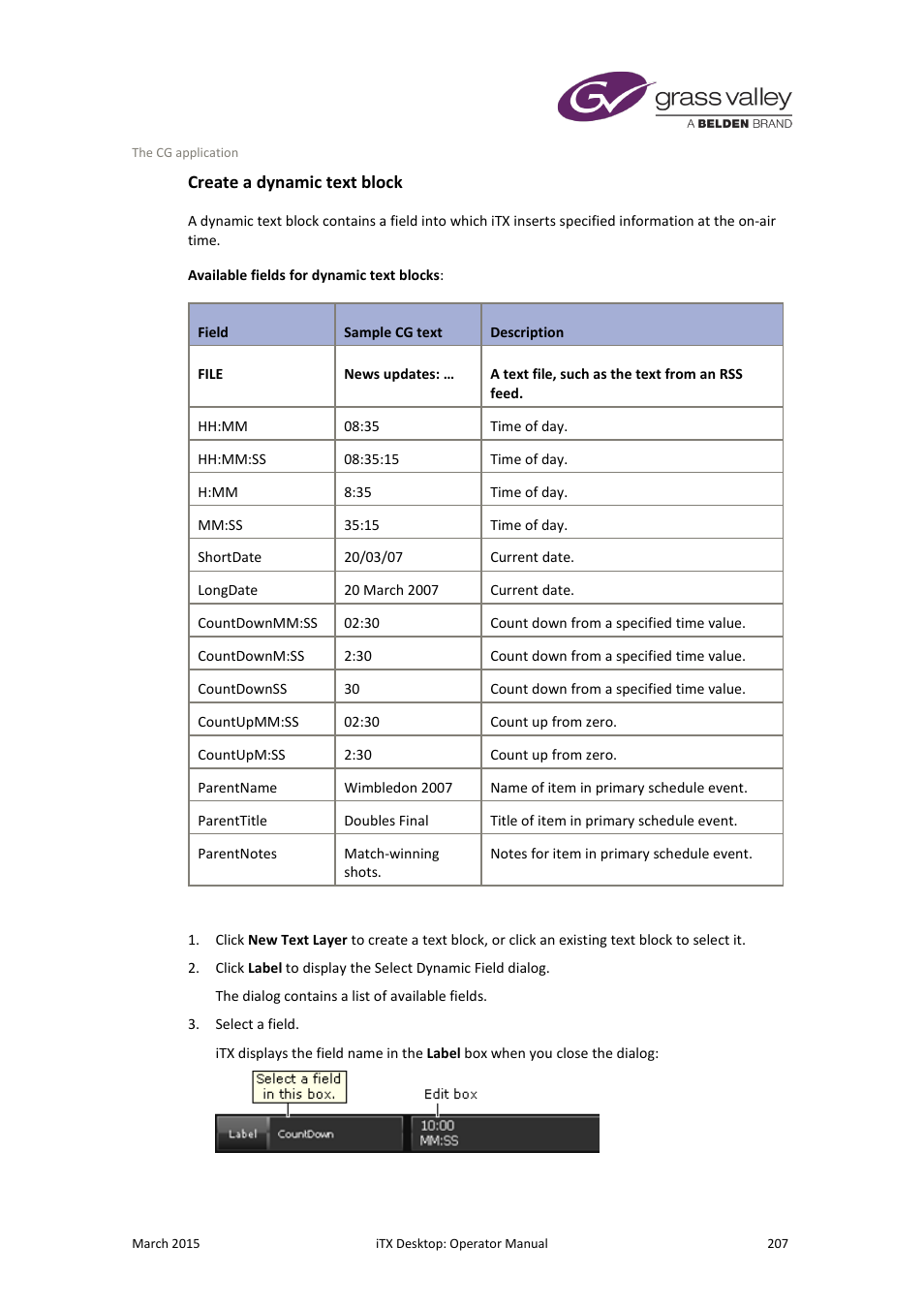 Create a dynamic text block, More details, E 207 | Grass Valley iTX Desktop v.2.6 User Manual | Page 227 / 373