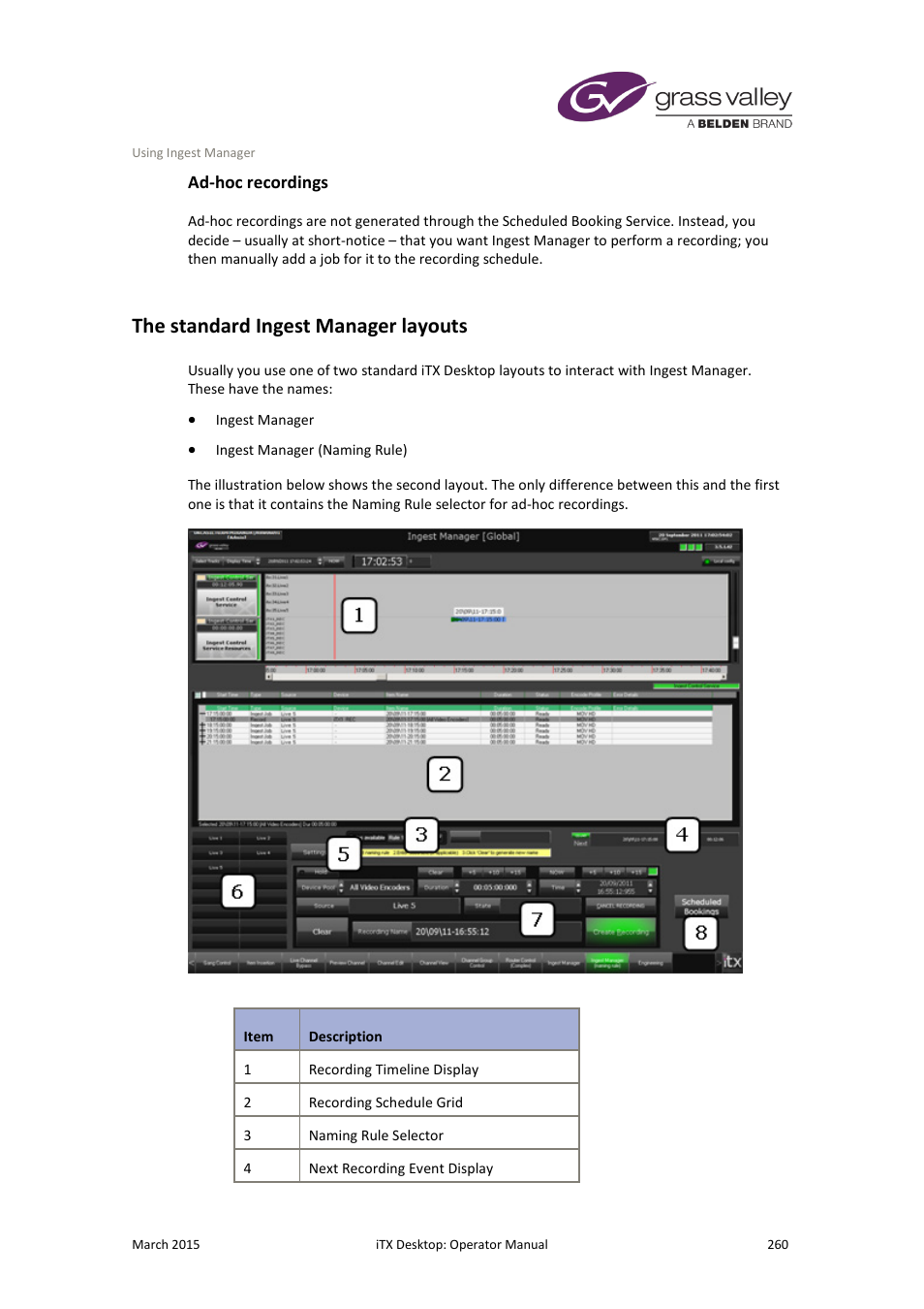 Ad-hoc recordings, The standard ingest manager layouts | Grass Valley iTX Desktop v.2.6 User Manual | Page 280 / 373