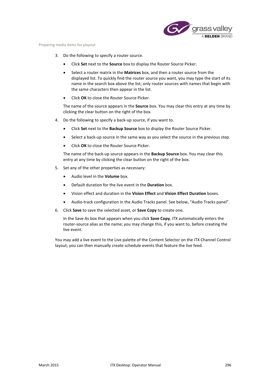 Grass Valley iTX Desktop v.2.6 User Manual | Page 316 / 373