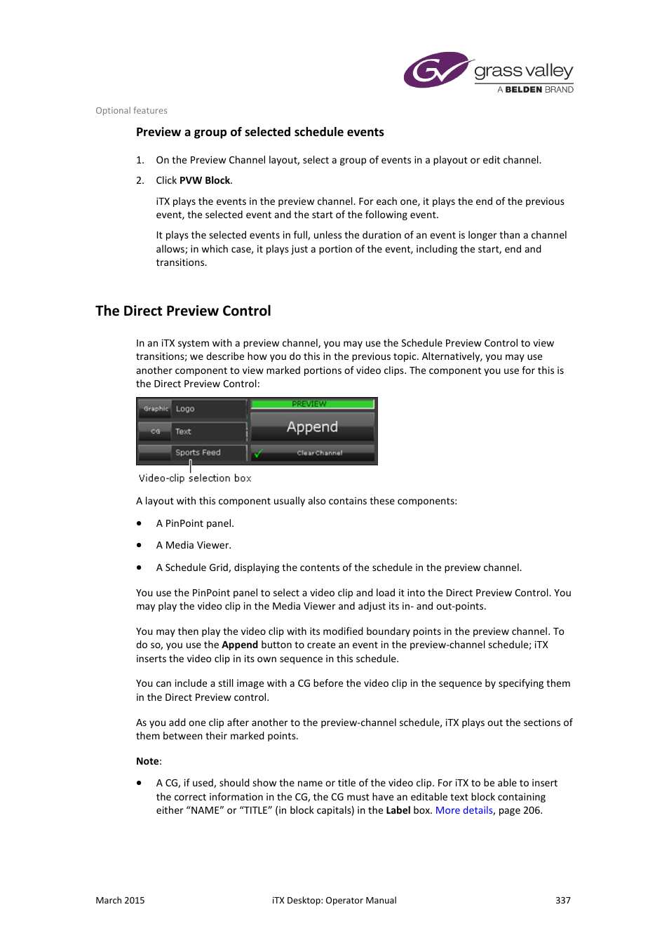 Preview a group of selected schedule events, The direct preview control | Grass Valley iTX Desktop v.2.6 User Manual | Page 357 / 373