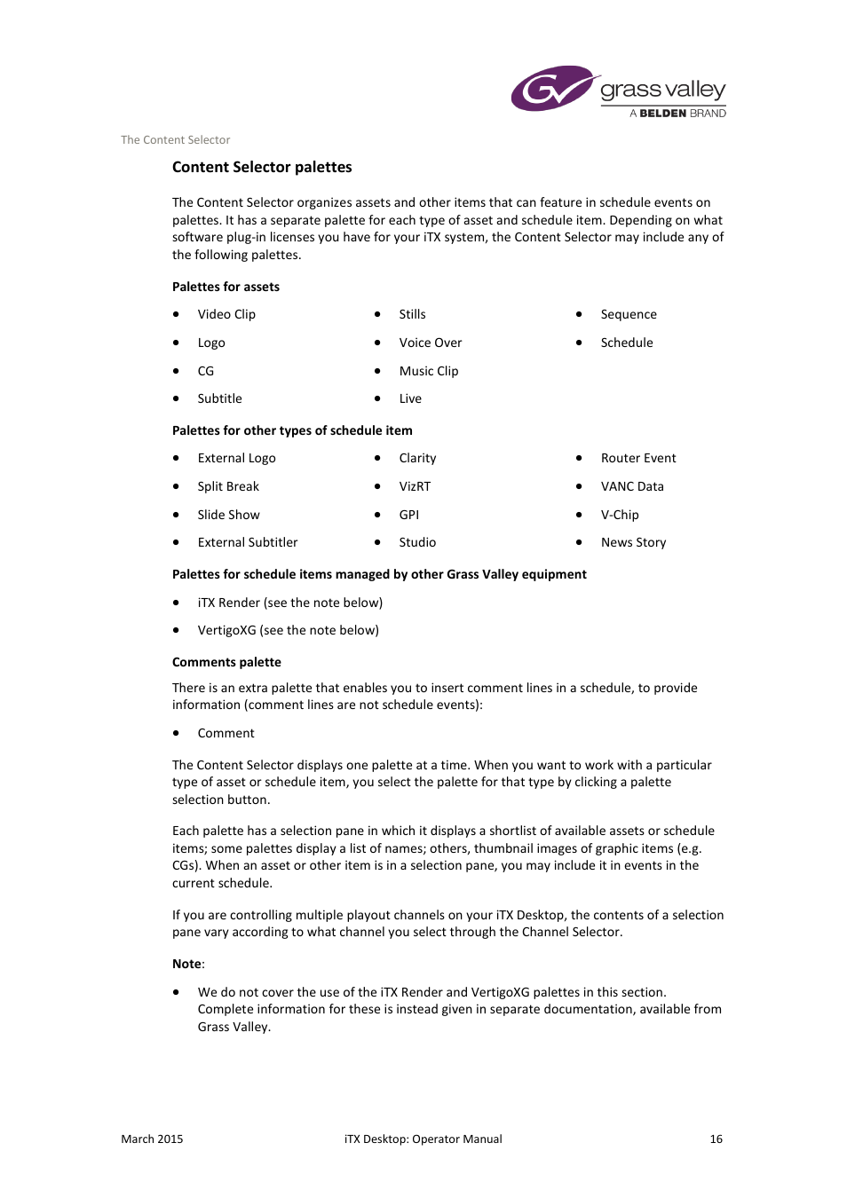 Content selector palettes | Grass Valley iTX Desktop v.2.6 User Manual | Page 36 / 373