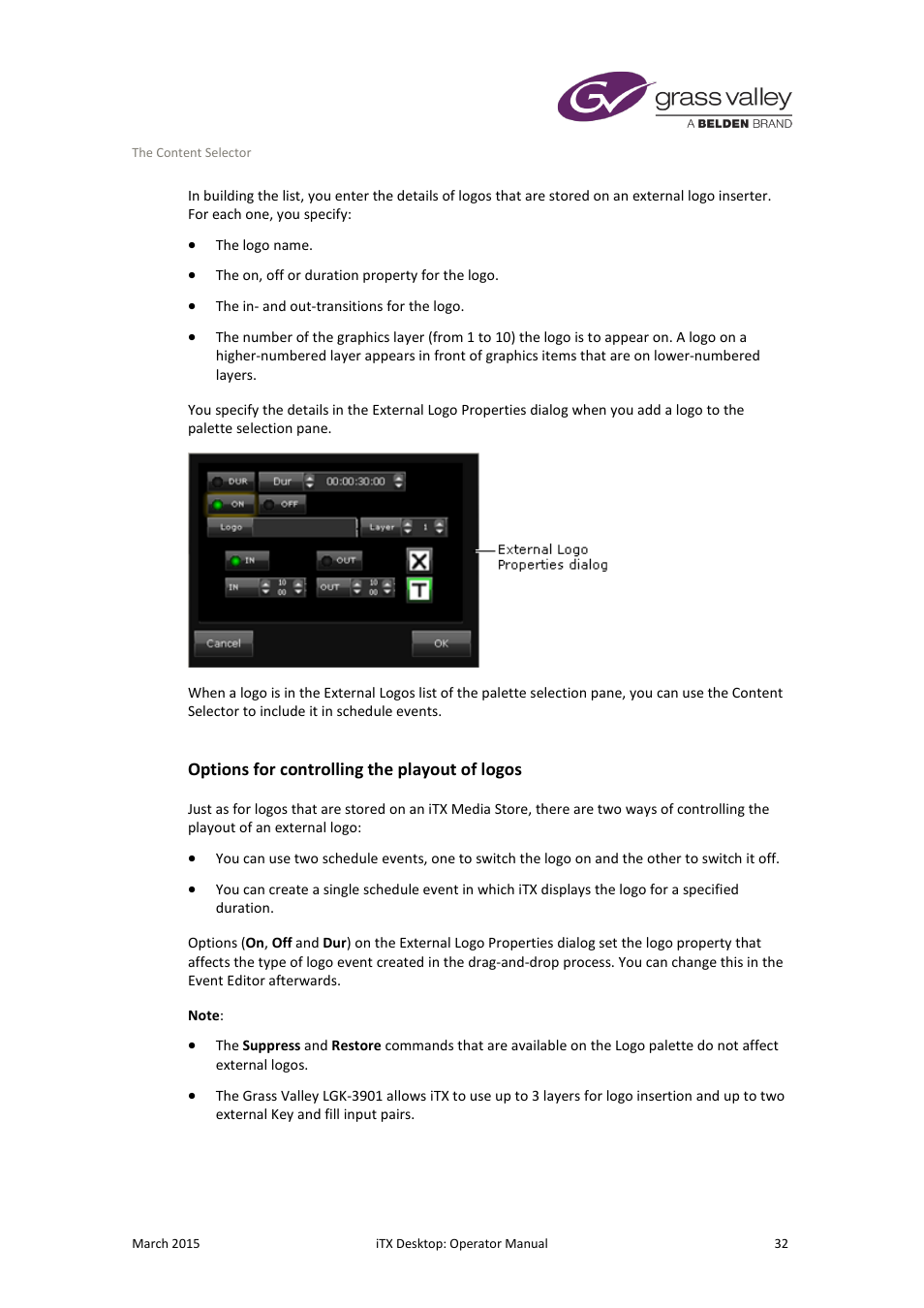 Options for controlling the playout of logos | Grass Valley iTX Desktop v.2.6 User Manual | Page 52 / 373