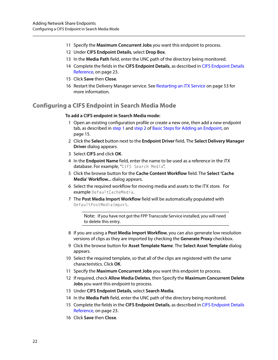 Configuring a cifs endpoint in search media mode | Grass Valley iTX Delivery Manager v.2.6 User Manual | Page 28 / 97