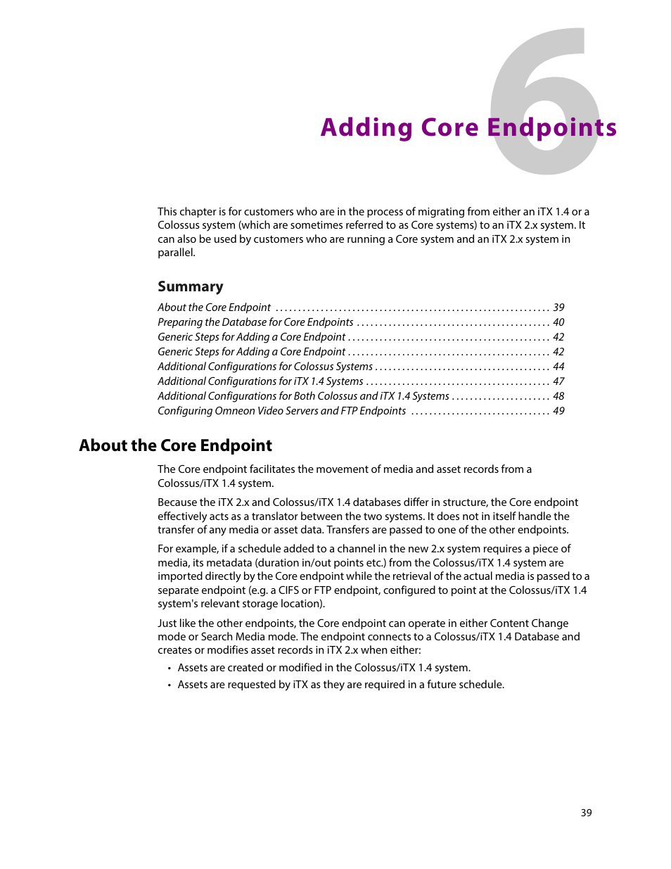 Adding core endpoints, About the core endpoint, 6 adding core endpoints | Grass Valley iTX Delivery Manager v.2.6 User Manual | Page 45 / 97
