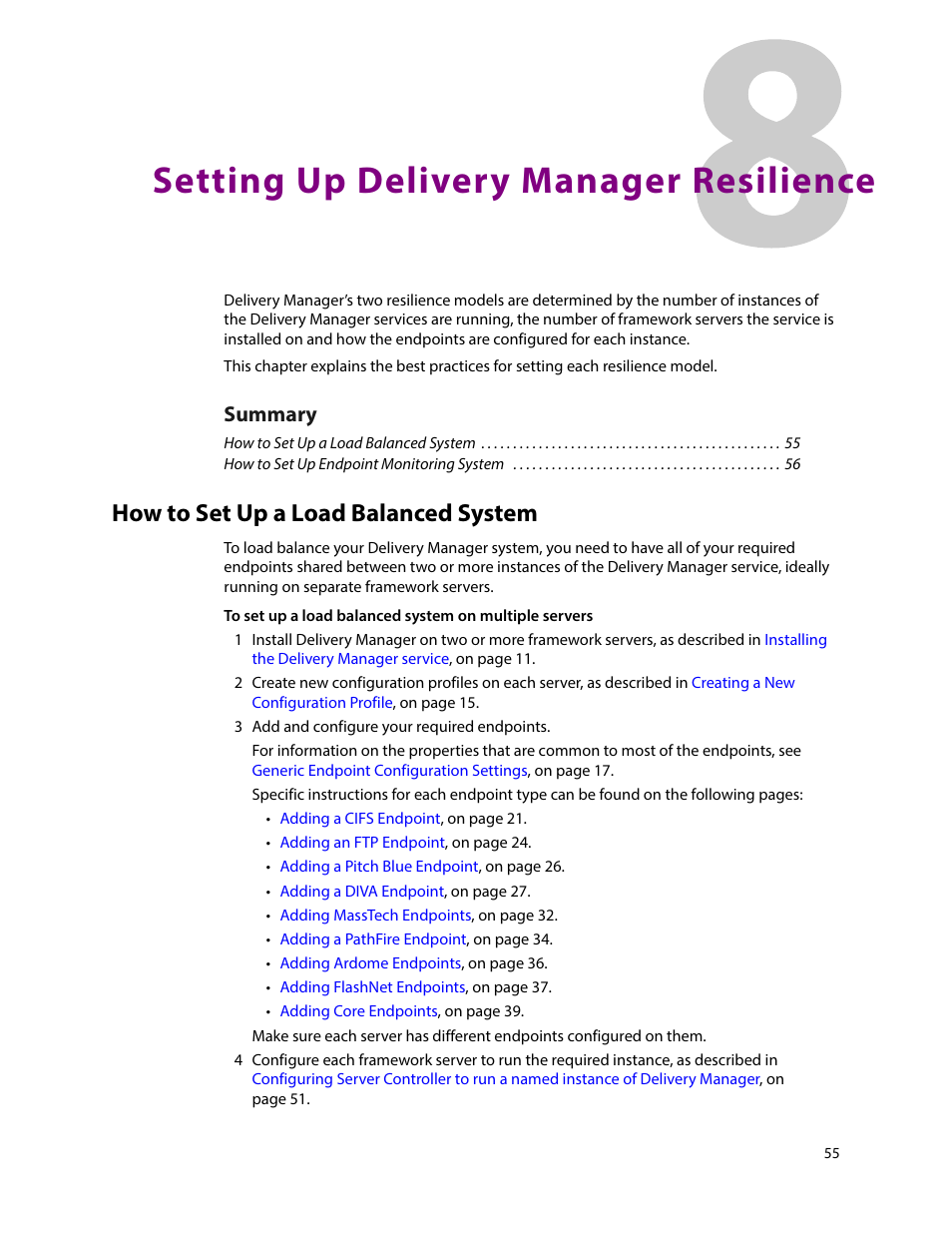 Setting up delivery manager resilience, How to set up a load balanced system, 8 setting up delivery manager resilience | Setting up delivery manager, Resilience, Summary | Grass Valley iTX Delivery Manager v.2.6 User Manual | Page 61 / 97