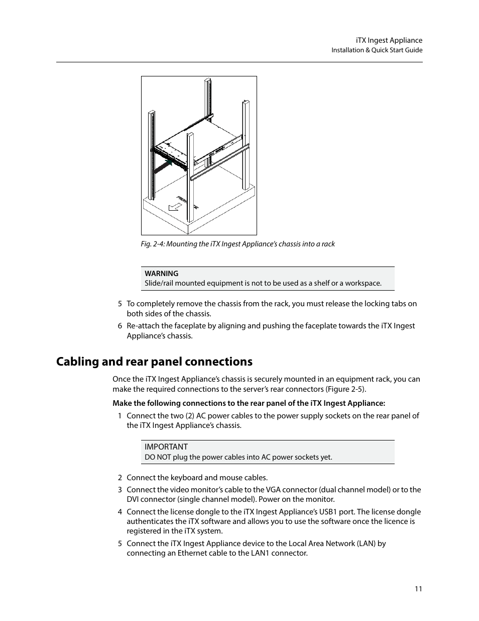 Cabling and rear panel connections | Grass Valley iTX Ingest Appliance v.2.3 User Manual | Page 23 / 33