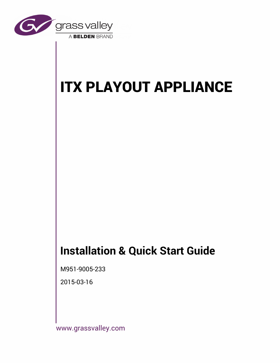 Grass Valley iTX Playout Appliance v.2.3 User Manual | 35 pages