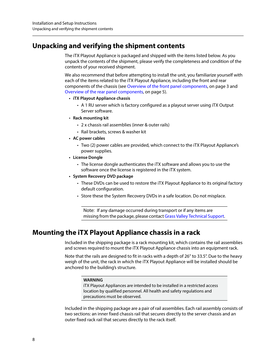 Unpacking and verifying the shipment contents | Grass Valley iTX Playout Appliance v.2.3 User Manual | Page 20 / 35