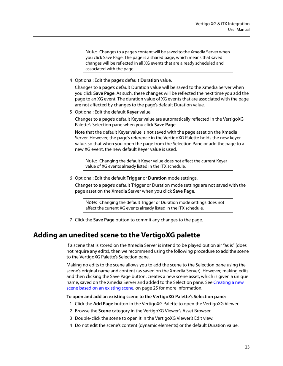 Adding an unedited scene to the vertigoxg palette | Grass Valley Vertigo XG Integration v.2.6 User Manual | Page 29 / 35