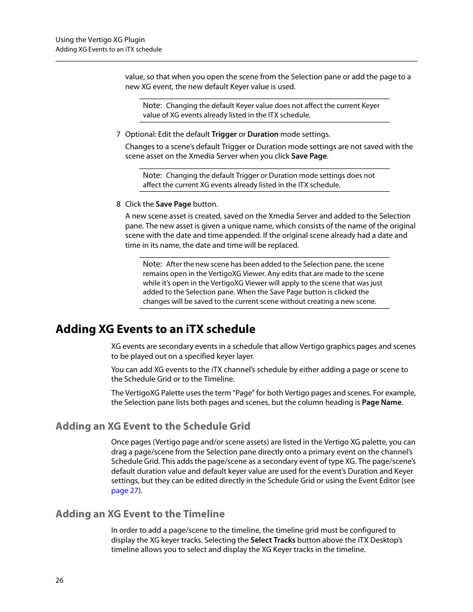 Adding xg events to an itx schedule, Adding an xg event to the schedule grid, Adding an xg event to the timeline | Grass Valley Vertigo XG Integration v.2.6 User Manual | Page 32 / 35