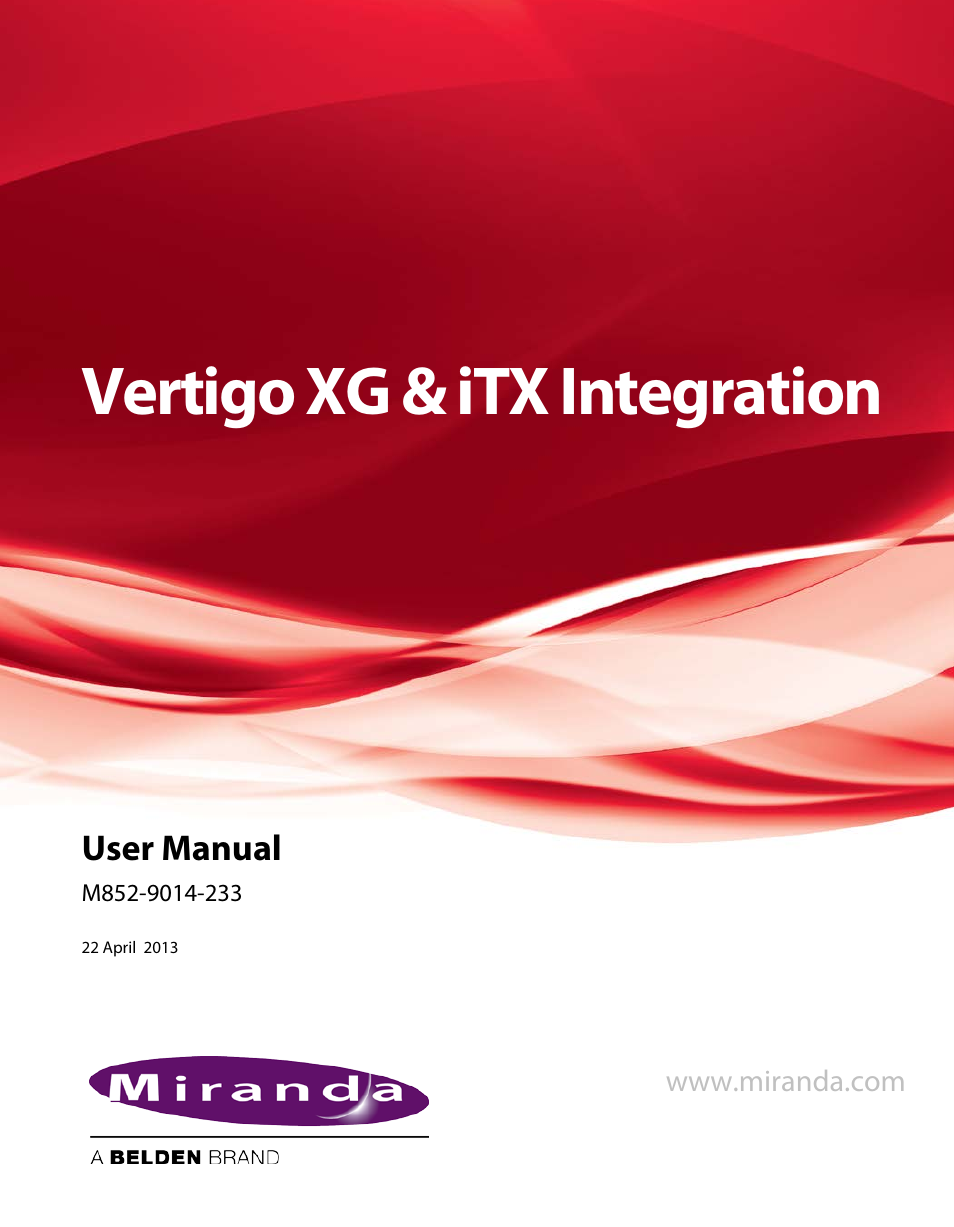 Grass Valley Vertigo XG Integration v.2.3 User Manual | 50 pages