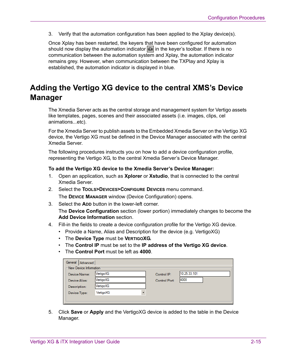 Grass Valley Vertigo XG Integration v.2.3 User Manual | Page 25 / 50