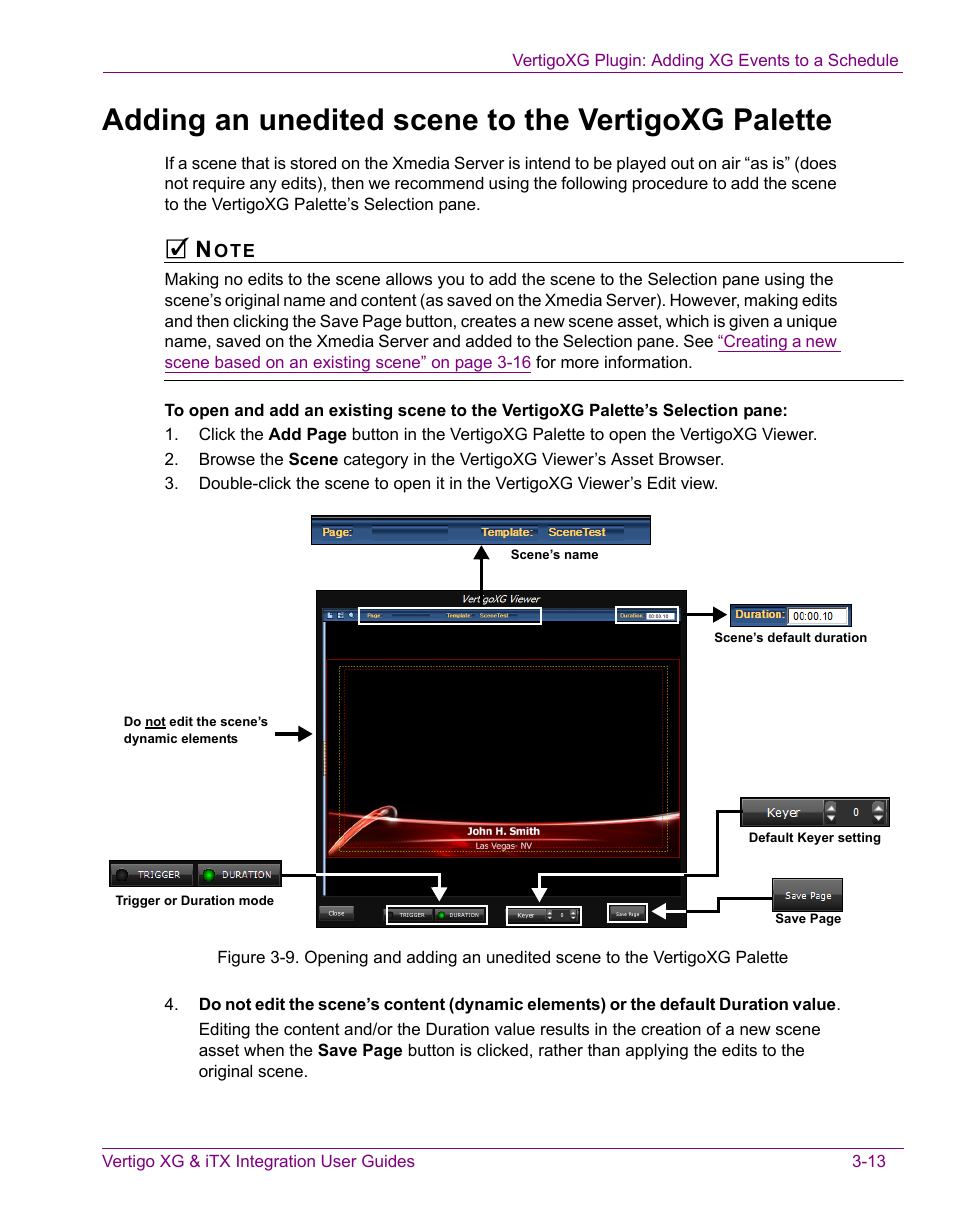 Adding an unedited scene to the vertigoxg palette | Grass Valley Vertigo XG Integration v.2.3 User Manual | Page 43 / 50