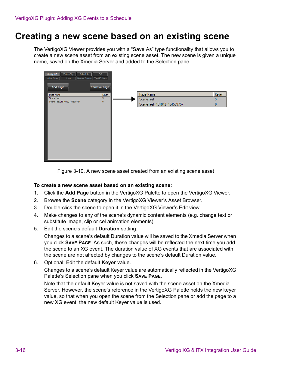 Creating a new scene based on an existing scene | Grass Valley Vertigo XG Integration v.2.3 User Manual | Page 46 / 50
