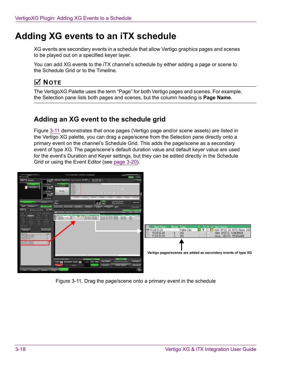 Adding xg events to an itx schedule, Adding xg events to an itx schedule -18, Adding an xg event to the schedule grid | Grass Valley Vertigo XG Integration v.2.3 User Manual | Page 48 / 50
