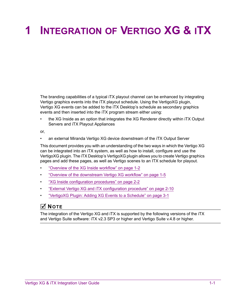 1 integration of vertigo xg & itx, Integration of vertigo xg & itx -1, Ntegration | Ertigo | Grass Valley Vertigo XG Integration v.2.3 User Manual | Page 5 / 50