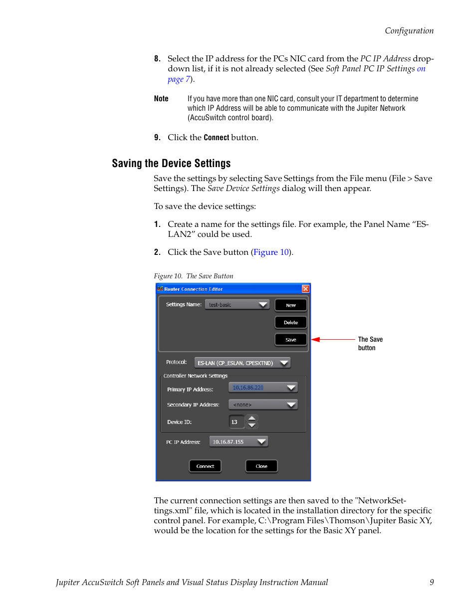 Saving the device settings | Grass Valley Jupiter v.1.0.0 User Manual | Page 17 / 86