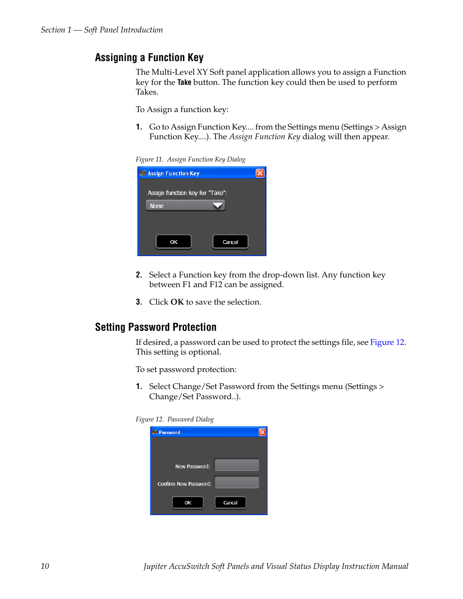 Assigning a function key, Setting password protection | Grass Valley Jupiter v.1.0.0 User Manual | Page 18 / 86