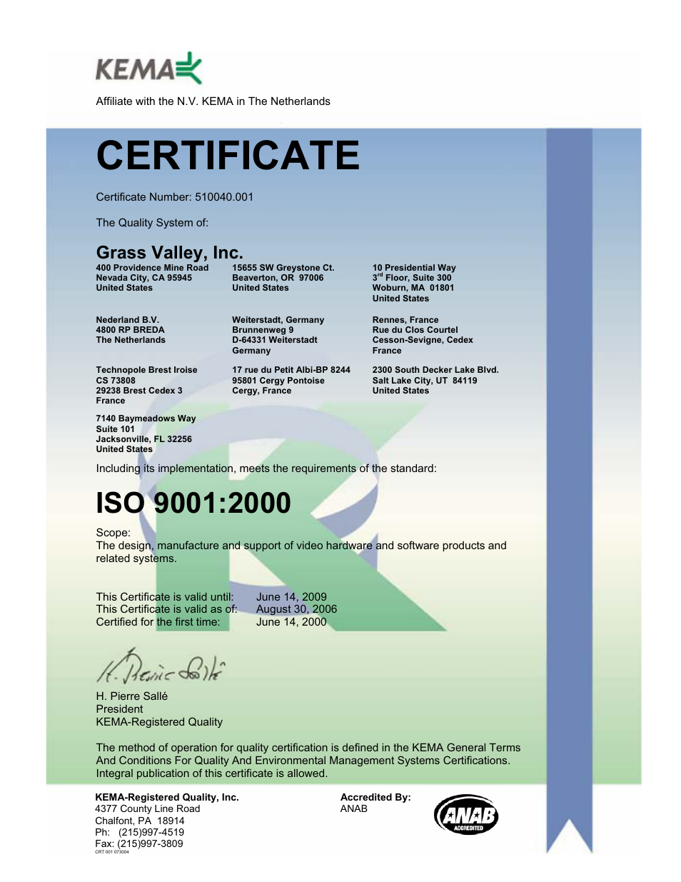 Certificate, Grass valley, inc | Grass Valley Jupiter v.1.0.0 User Manual | Page 2 / 86