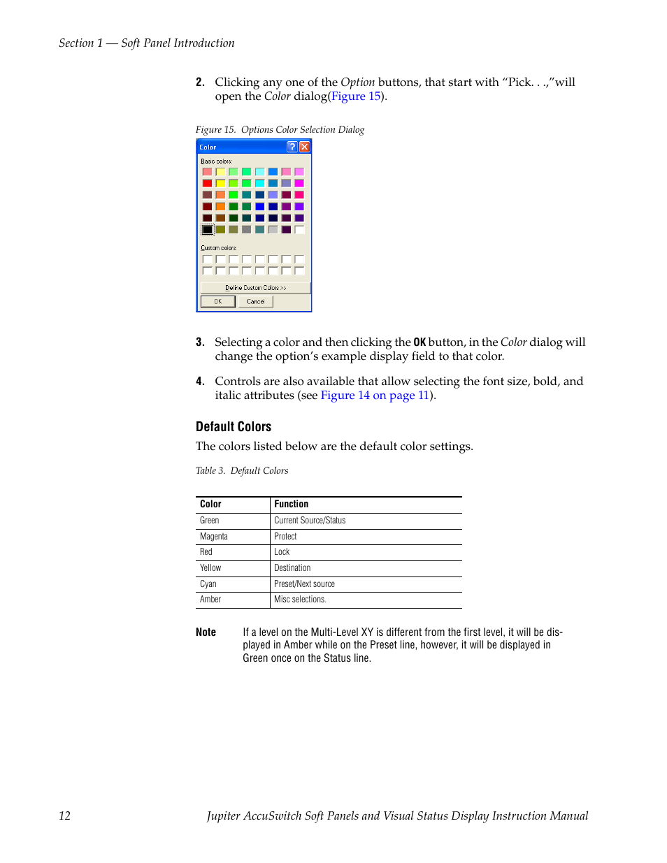 Listed below in the, Default colors, Section | Grass Valley Jupiter v.1.0.0 User Manual | Page 20 / 86
